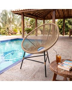 Poltrona Design Moderno em Corda Nautica Confortavel Bege Acapulco